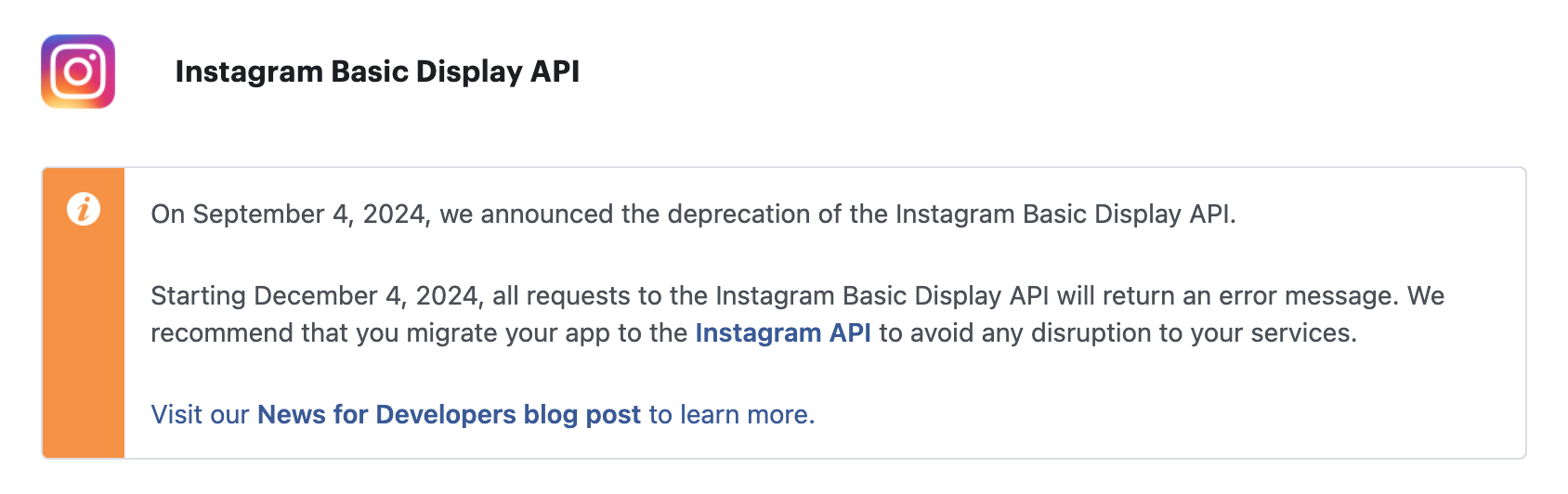 Meta announced the deprecation of the Instagram Basic Display API